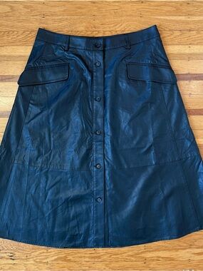 Banana Republic Black Faux Leather Button-Front A-Line Skirt